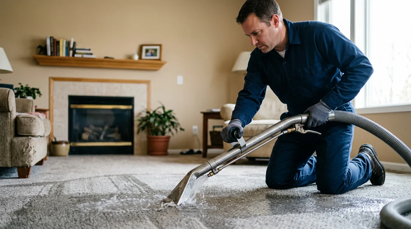 Water damage restoration technician working near Trade, TN